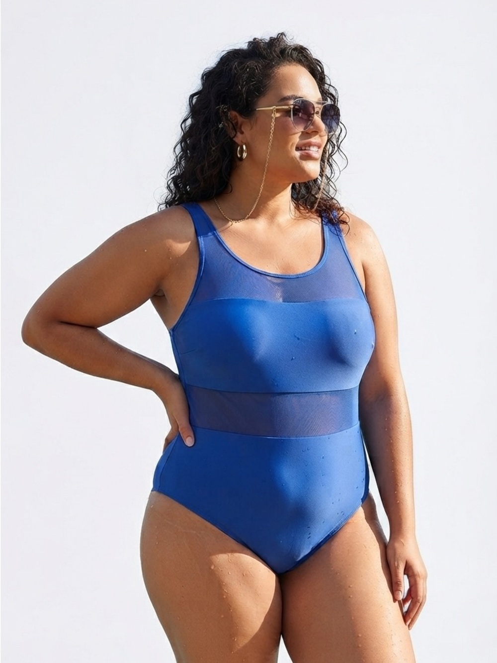 Nike Plus Size Blue Mesh One-Piece Swimsuit XL